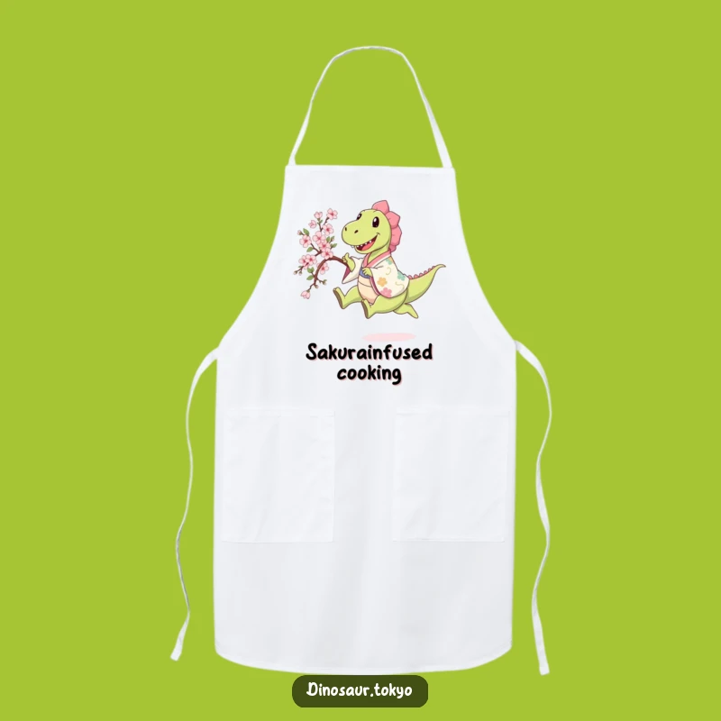 Funny Dino Kimono Apron: Happy Sakura Leap Kitchen Fun