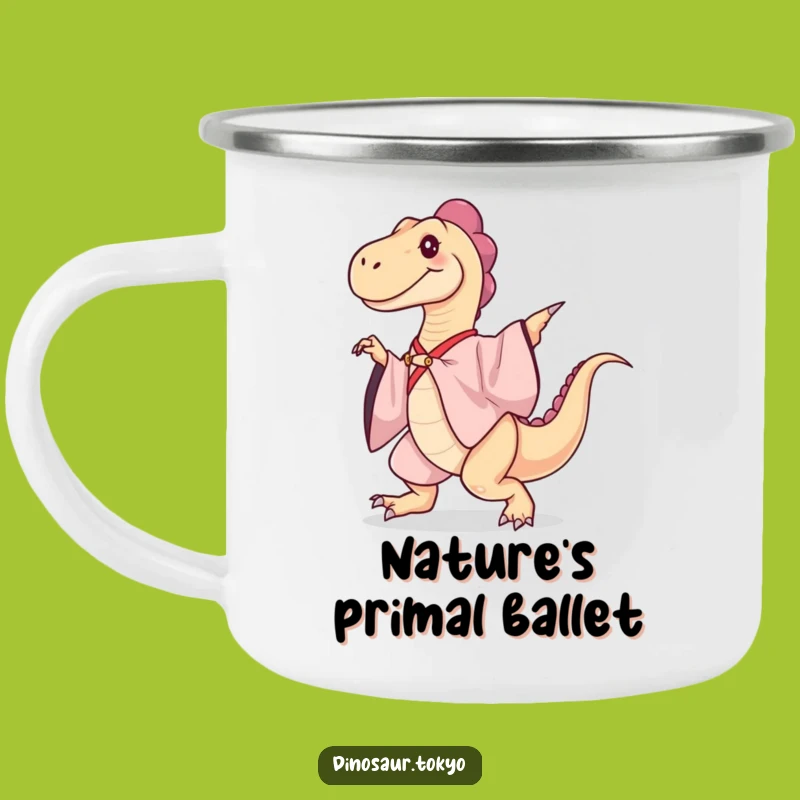 Funny Kimono Dinosaur Camping Mug: Sip Coffee with Prehistoric Dance Moves
