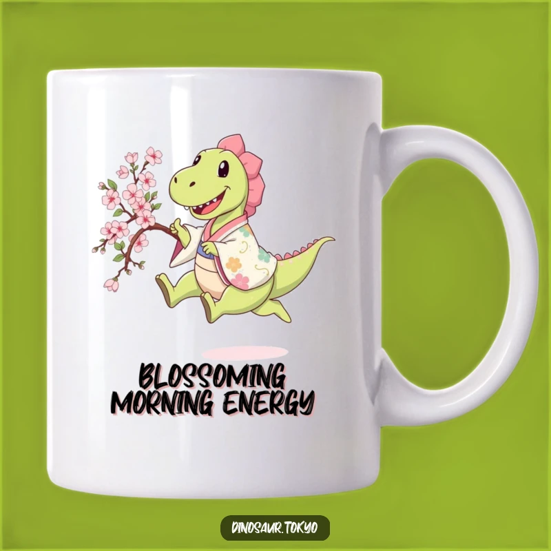 Funny Happy Dino Kimono Sakura Mug: Joyful Spring Leap Gift