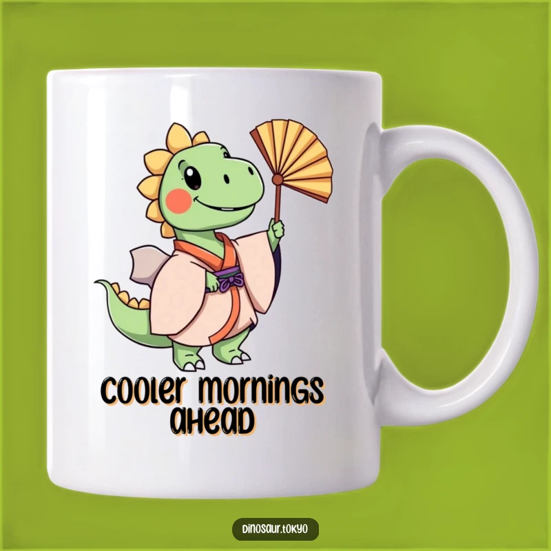 Funny Cheerful Dino Kimono Fan Dance Mug: Elegant Humor Gift