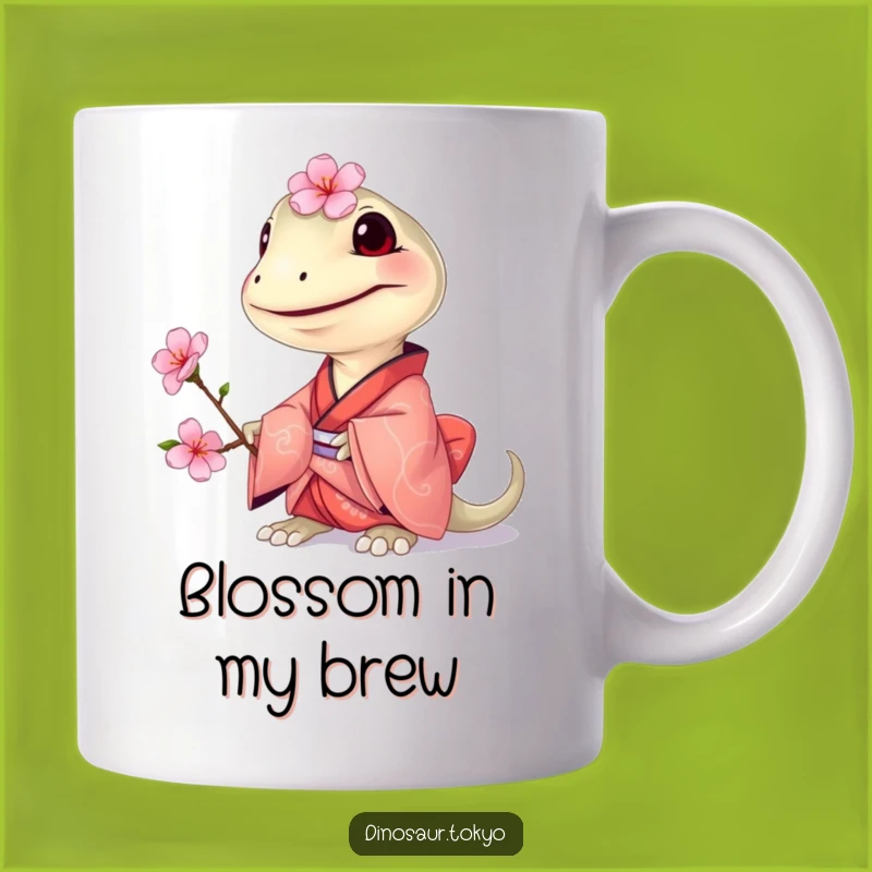 Funny Compsognathus Kimono Mug: Tiny Dino's Blossom Gift Humor