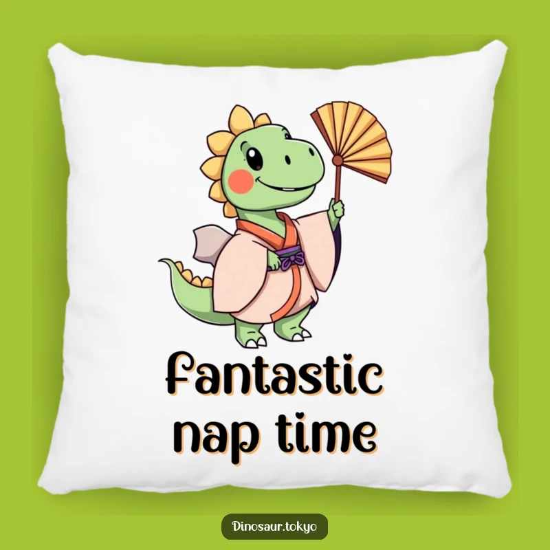 Funny Dino Kimono Pillow: Cheerful Fan Dance Comfort & Decor Accent