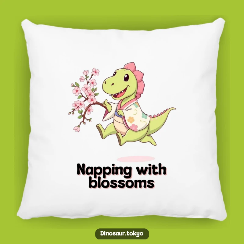Funny Dino Kimono Pillow: Happy Sakura Leap Comfort & Decor