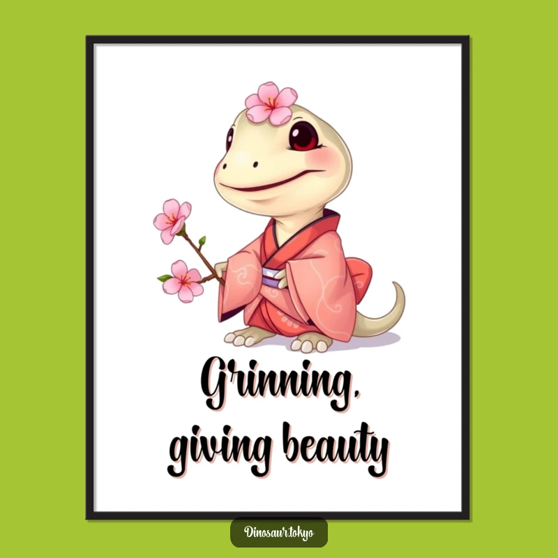 Funny Compsognathus Kimono Digital Art: Tiny Dino Blossom Decor
