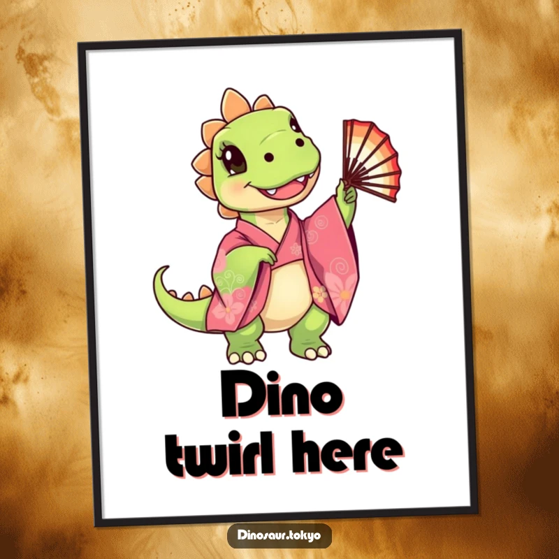 Funny Digital Art Print of a cute dinosaur in a kimono, perfect for instant download, a versatile funny gift.