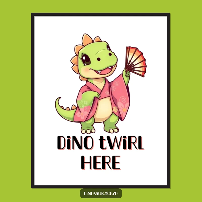 Funny Dino Kimono Poster: Cute Art Print, Cheerful Funny Gift for Any Room