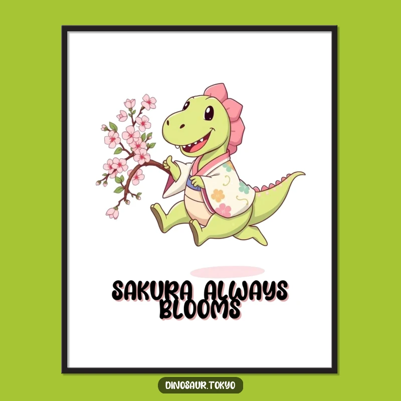 Funny Dino Kimono Sakura Poster: Happy Leap Wall Art