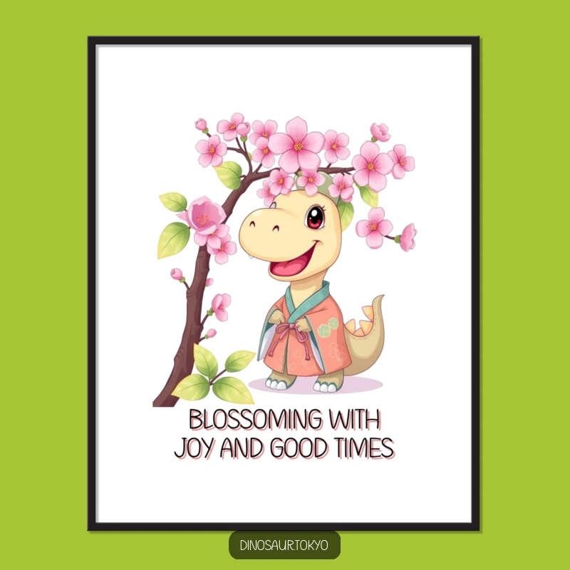 Funny Free Printable Dino Wall Art: Kimono Dinosaur Cherry Blossom Decor