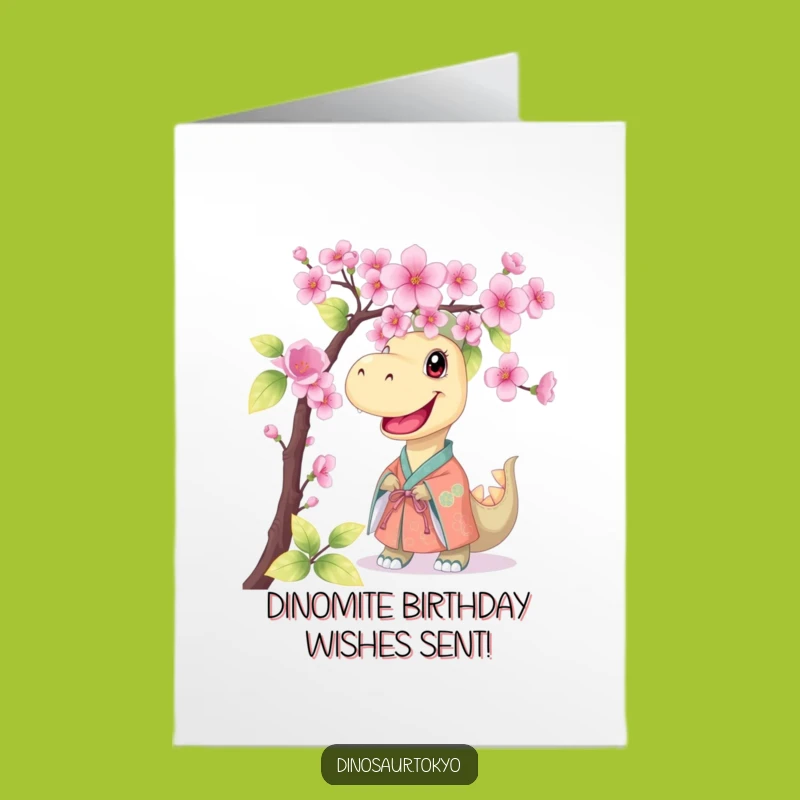 Free Printable Dino Birthday Card: Funny Kimono Dinosaur Surprise Greeting