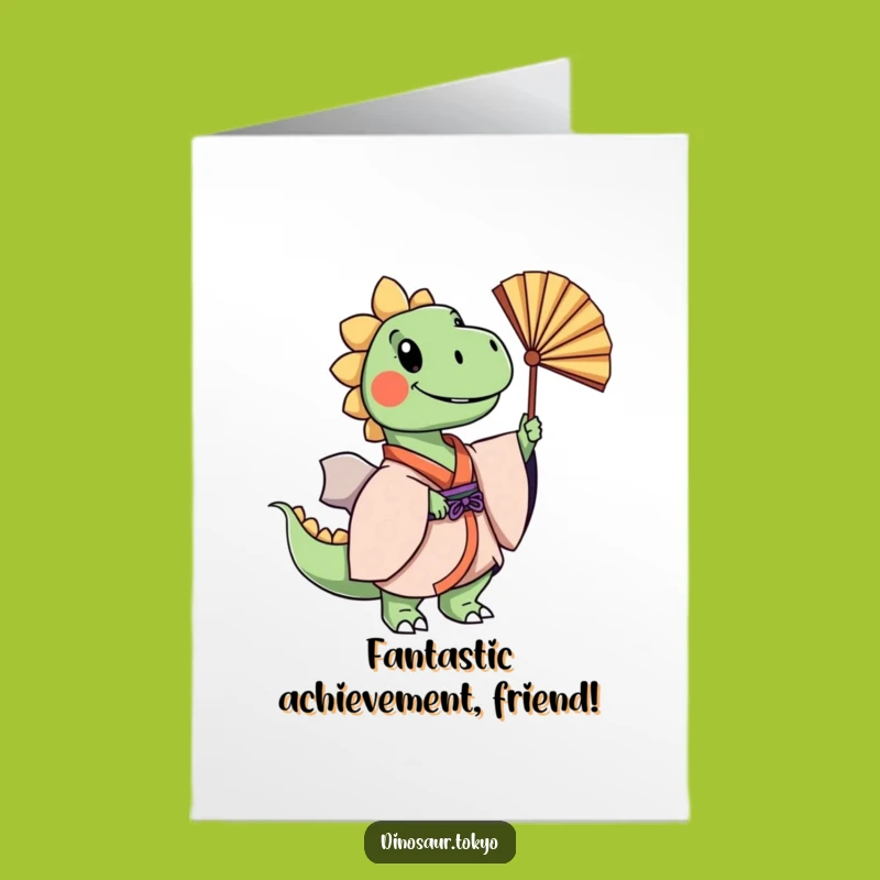 Free Printable Congrats Card: Dino's Kimono Fan, Elegant & Funny Celebration, Downloadable!