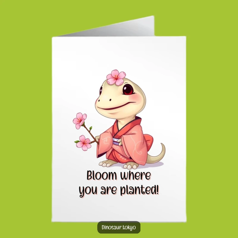 Free Printable Congratulations Card: Compsognathus Kimono & Blossom for Blooming Success