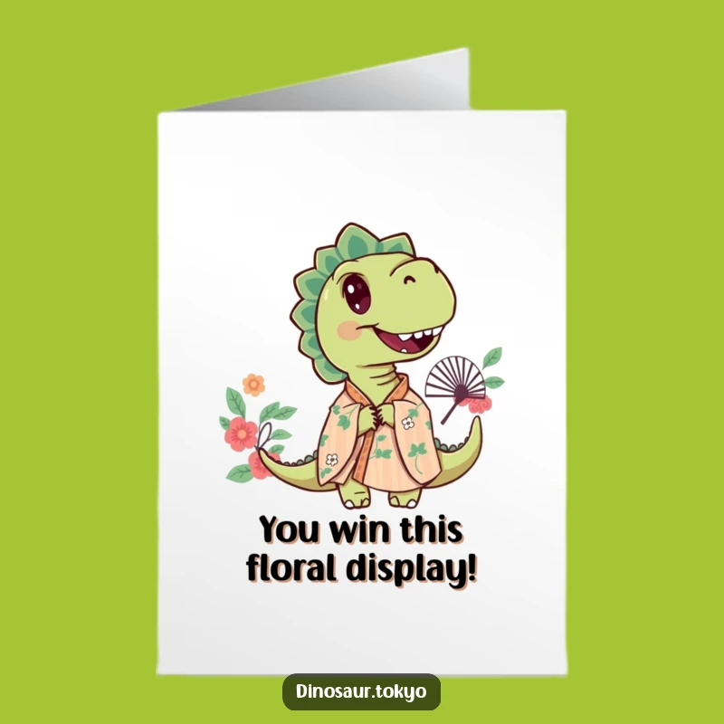Free Printable Curious Dino Congrats Card: Floral Kimono Surprise Downloadable