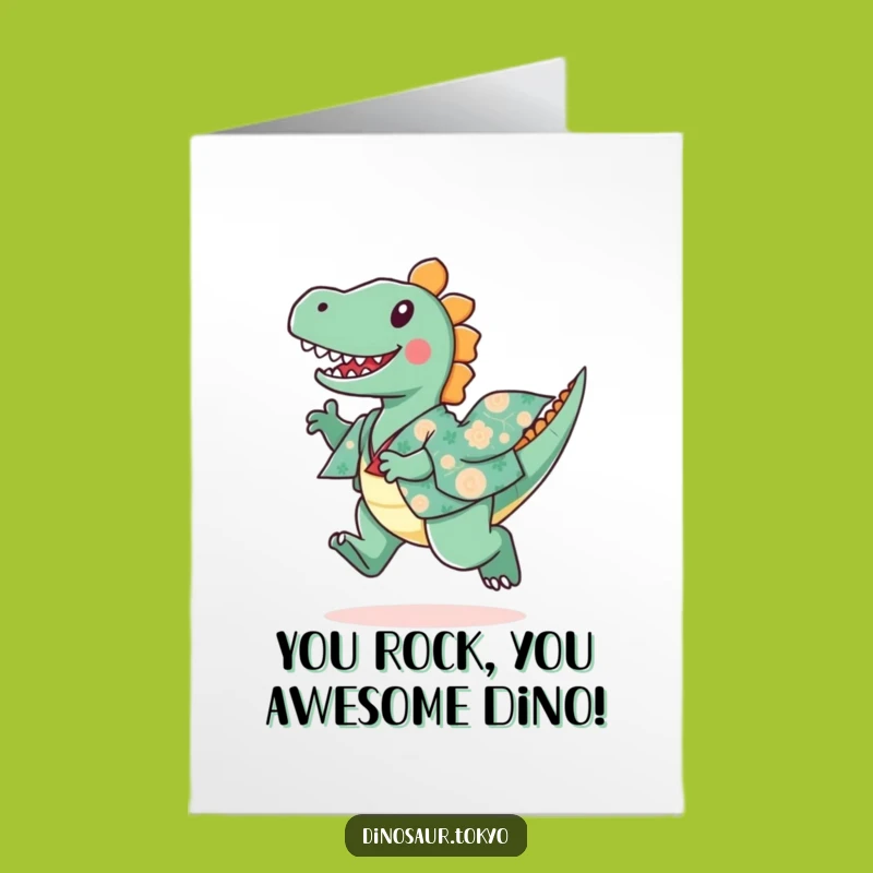 Free Printable Funny Dino Congrats Card: Joyful Kimono Dinosaur Downloadable