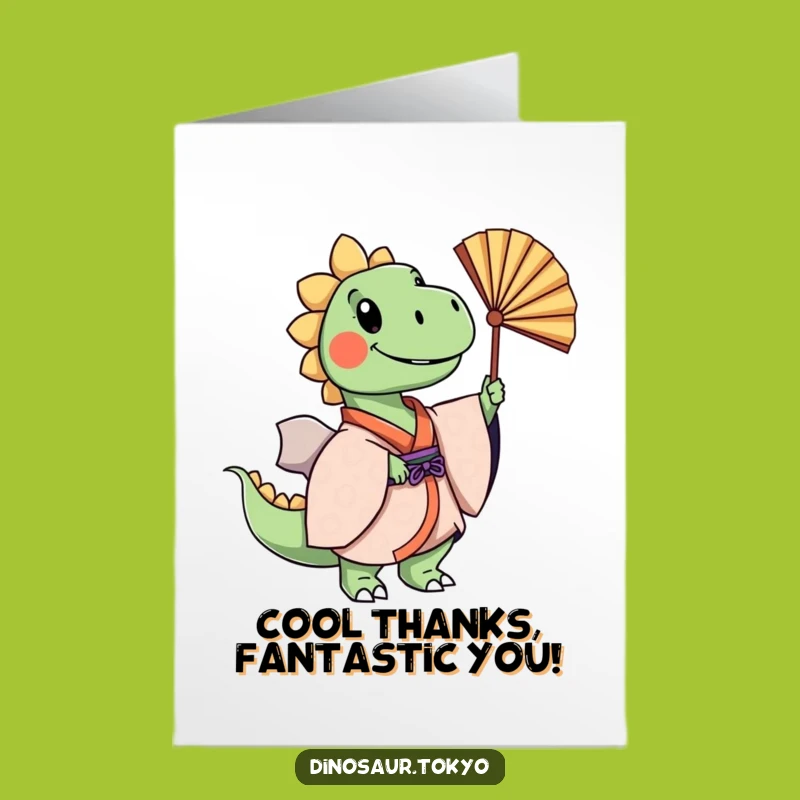 Free Printable Thank You Card: Dino's Kimono Fan, Graceful Gratitude, Funny & Stylish, Downloadable!