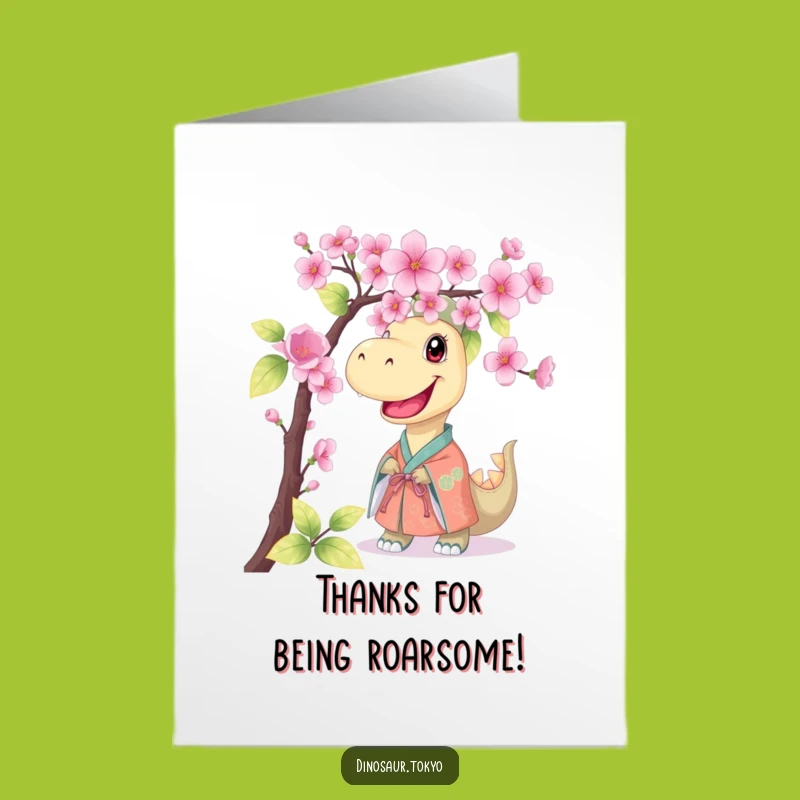Free Printable Dino Thank You Card: Funny Kimono Dinosaur Gratitude Greeting