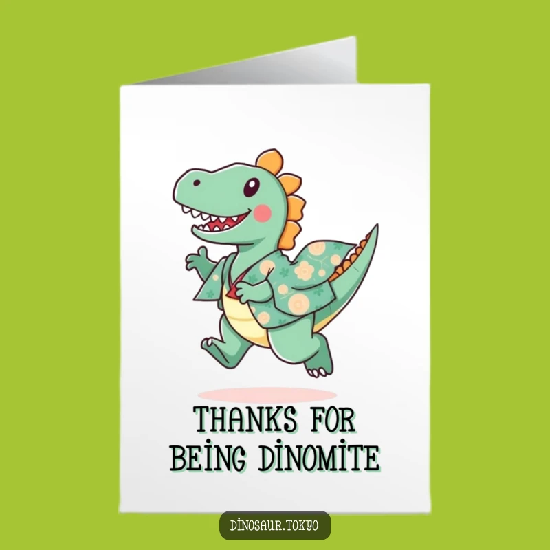 Free Printable Funny Dino Thank You Card: Happy Kimono Dinosaur Downloadable