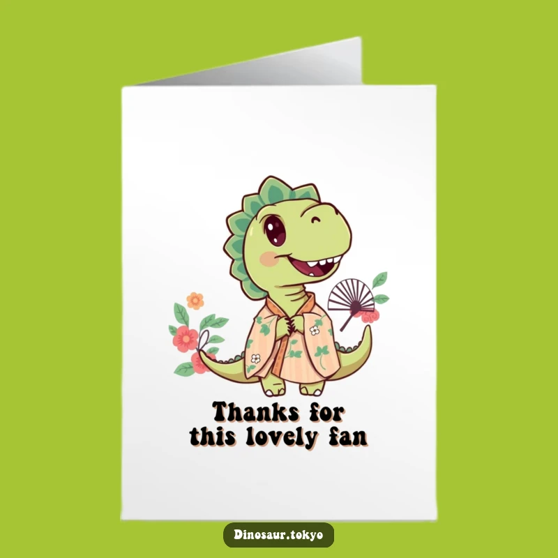 Free Printable Curious Dino Thank You Card: Floral Kimono Peek Downloadable