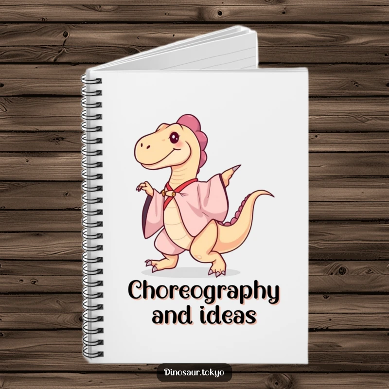 Funny Notebook: A dinosaur in a silk kimono performs an elegant dance, making this notebook a humorous and inspiring place for notes.