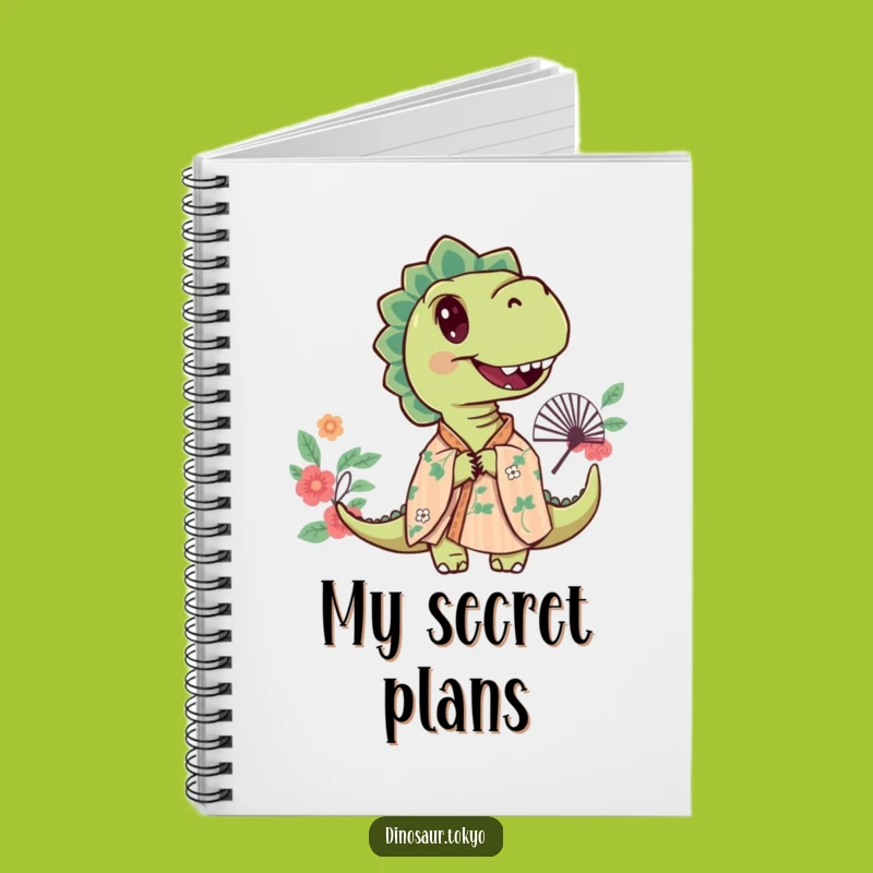 Funny Curious Dino Notebook, Floral Kimono Art, Journaling Mystery Gift