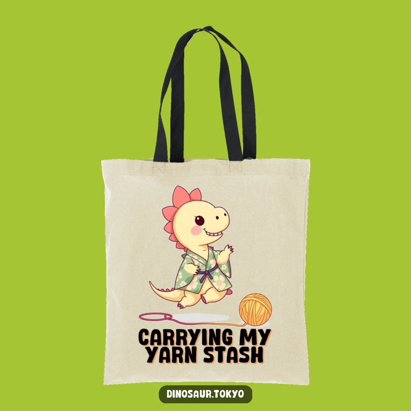 Funny Dino Floral Kimono Tote Bag: Playful Yarn Kicking Eco-Friendly Style